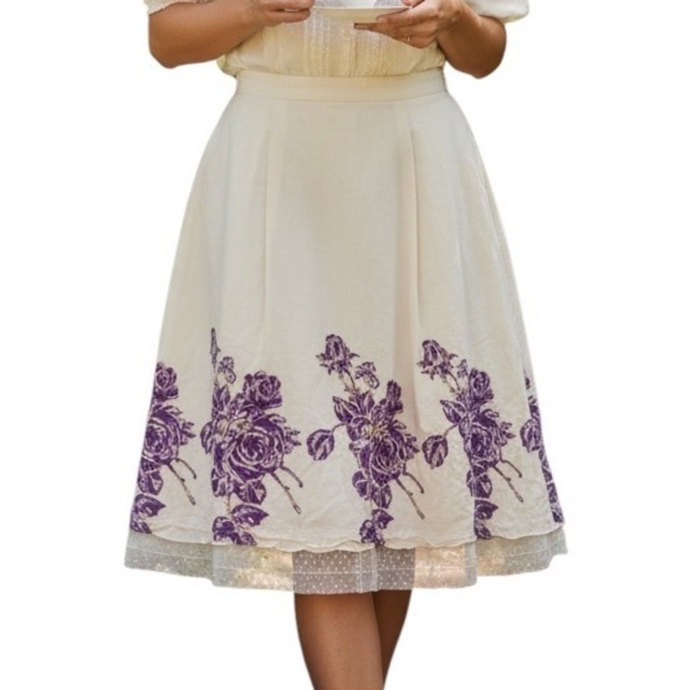 Madison Max Floral Romantic Cottagecore Midi Skirt 16 Coquette LaceTrim European